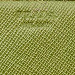 Pre Owned Prada Green Saffiano Leather Flap Continental Wallet