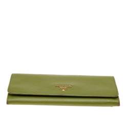 Pre Owned Prada Green Saffiano Leather Flap Continental Wallet