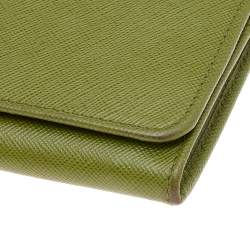 Pre Owned Prada Green Saffiano Leather Flap Continental Wallet