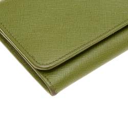 Pre Owned Prada Green Saffiano Leather Flap Continental Wallet
