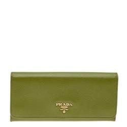 Prada Green Saffiano Leather Flap Continental Wallet