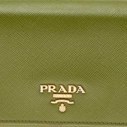 Pre Owned Prada Green Saffiano Leather Flap Continental Wallet