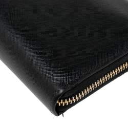 Pre Owned Prada Black Saffiano Leather Zip Around Wallet