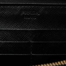 Pre Owned Prada Black Saffiano Leather Zip Around Wallet