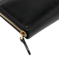 Pre Owned Prada Black Saffiano Leather Zip Around Wallet