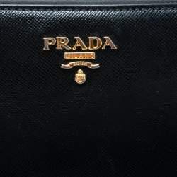 Pre Owned Prada Black Saffiano Leather Zip Around Wallet