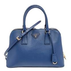 Pre Owned Prada Blue Saffiano Lux Leather Medium Promenade Satchel