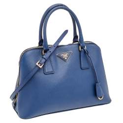 Pre Owned Prada Blue Saffiano Lux Leather Medium Promenade Satchel