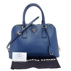 Pre Owned Prada Blue Saffiano Lux Leather Medium Promenade Satchel