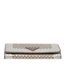 Pre Owned Prada Metallic Gold/Silver Woven Leather Flap Continental Wallet