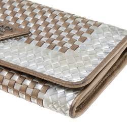 Pre Owned Prada Metallic Gold/Silver Woven Leather Flap Continental Wallet