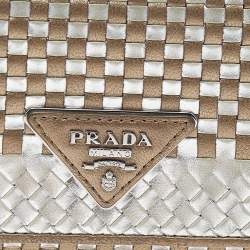 Pre Owned Prada Metallic Gold/Silver Woven Leather Flap Continental Wallet