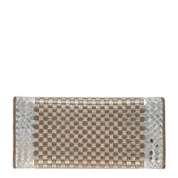 Pre Owned Prada Metallic Gold/Silver Woven Leather Flap Continental Wallet