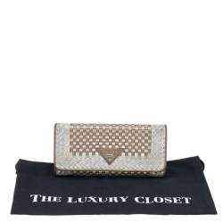 Pre Owned Prada Metallic Gold/Silver Woven Leather Flap Continental Wallet