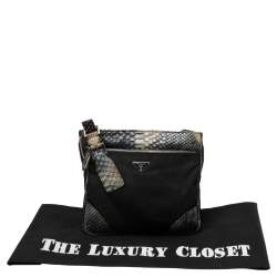 Pre Owned Prada Multicolor Nylon and Python Messenger bag