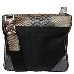 Pre Owned Prada Multicolor Nylon and Python Messenger bag