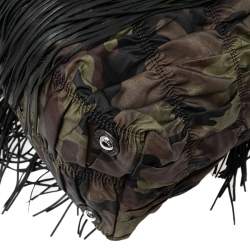 Pre Owned Prada Black/Camo Nylon and Leather Fringe Hobo