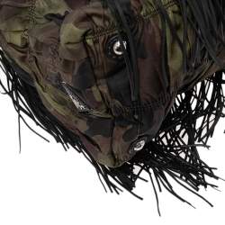 Pre Owned Prada Black/Camo Nylon and Leather Fringe Hobo