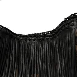 Pre Owned Prada Black/Camo Nylon and Leather Fringe Hobo