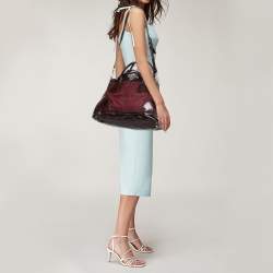 Pre Owned Prada Burgundy Nylon and Leather Bauletto Bowler Bag