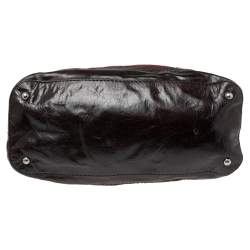 Pre Owned Prada Burgundy Nylon and Leather Bauletto Bowler Bag