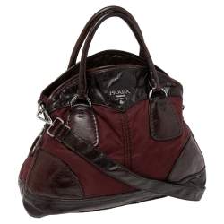 Pre Owned Prada Burgundy Nylon and Leather Bauletto Bowler Bag