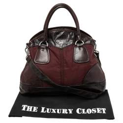 Pre Owned Prada Burgundy Nylon and Leather Bauletto Bowler Bag