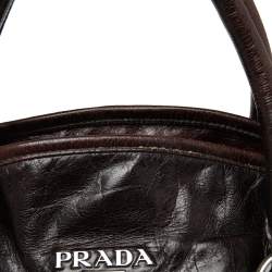 Pre Owned Prada Burgundy Nylon and Leather Bauletto Bowler Bag