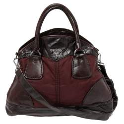 Pre Owned Prada Burgundy Nylon and Leather Bauletto Bowler Bag