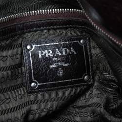 Pre Owned Prada Burgundy Nylon and Leather Bauletto Bowler Bag