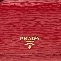 Pre Owned Prada Red Vitello Move Leather Wallet On Strap