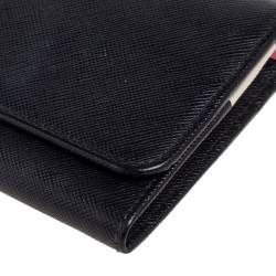 Pre Owned Prada Black Saffiano Lux Leather Flap Continental Wallet