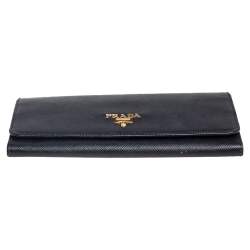 Pre Owned Prada Black Saffiano Lux Leather Flap Continental Wallet