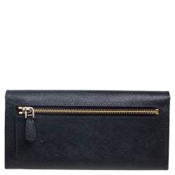 Pre Owned Prada Black Saffiano Lux Leather Flap Continental Wallet