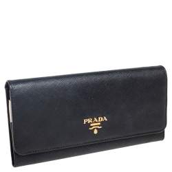Pre Owned Prada Black Saffiano Lux Leather Flap Continental Wallet