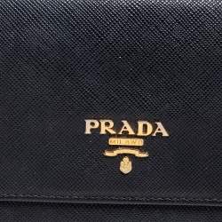 Pre Owned Prada Black Saffiano Lux Leather Flap Continental Wallet