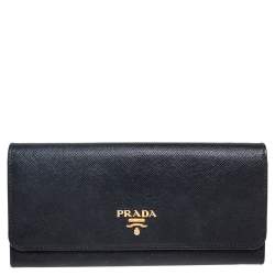 Pre Owned Prada Black Saffiano Lux Leather Flap Continental Wallet