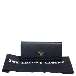 Pre Owned Prada Black Saffiano Lux Leather Flap Continental Wallet