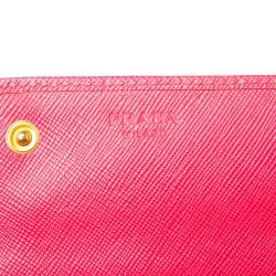 Pre Owned Prada Pink Saffiano Lux Leather Logo Flap Continental Wallet