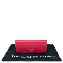 Pre Owned Prada Pink Saffiano Lux Leather Logo Flap Continental Wallet