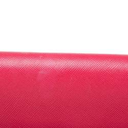 Pre Owned Prada Pink Saffiano Lux Leather Logo Flap Continental Wallet