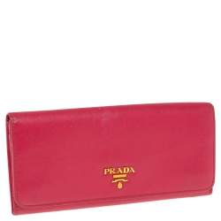 Pre Owned Prada Pink Saffiano Lux Leather Logo Flap Continental Wallet
