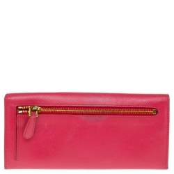 Pre Owned Prada Pink Saffiano Lux Leather Logo Flap Continental Wallet