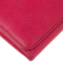 Pre Owned Prada Pink Saffiano Lux Leather Logo Flap Continental Wallet