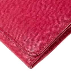 Pre Owned Prada Pink Saffiano Lux Leather Logo Flap Continental Wallet