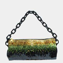 Prada Black/Green Sequined Plastic Chain Clutch Bag 