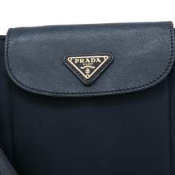 Prada Navy Blue Nylon and Leather Trim Messenger Bag