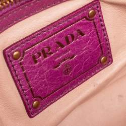 Pre Owned Prada Magenta Leather Buckle Flap Baguette Shoulder Bag
