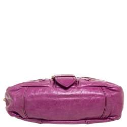 Pre Owned Prada Magenta Leather Buckle Flap Baguette Shoulder Bag