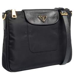 Pre Owned Prada Black Nylon and Leather Trim Messenger Bag